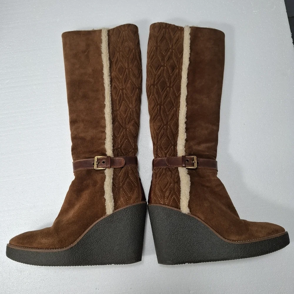 Aquatalia Brown Suede Over the Knee Boots Faux Fur Quilted Size 8